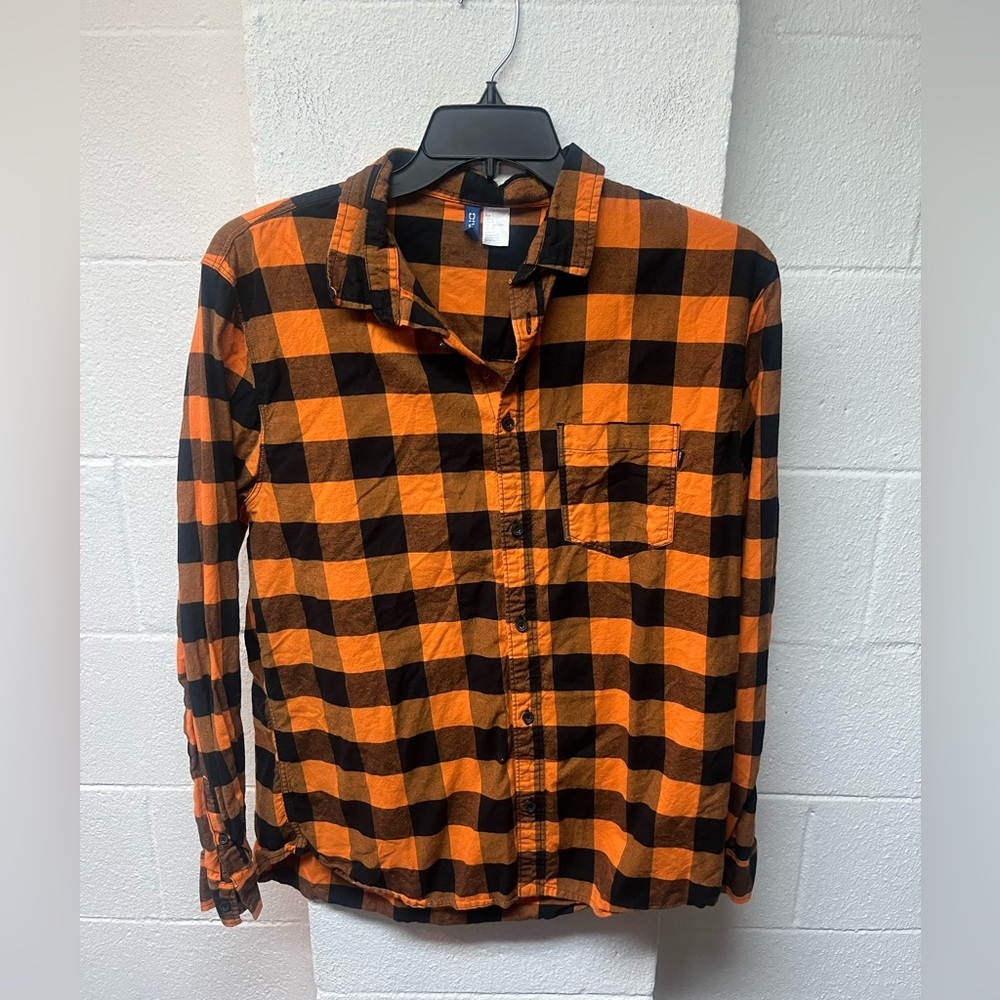 Divided Men's Orange and Black Checkered Shirt